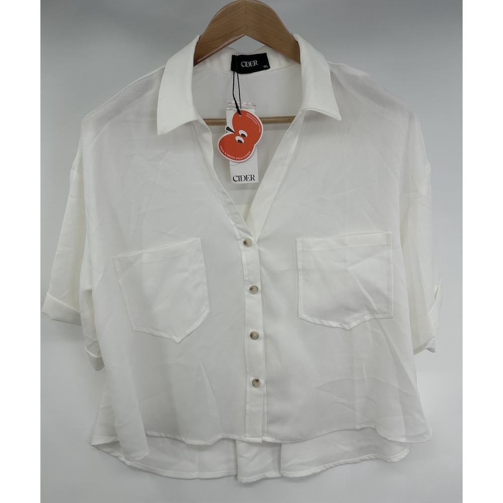 Cider Shirt Button Down White Short Sleeve 1XL Women's New With Tags Casual